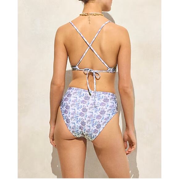 J Crew Mira Bikini Top L NWT Blue Floral Multi Purple Swim Beach CJ789 J.Crew - Picture 2 of 5